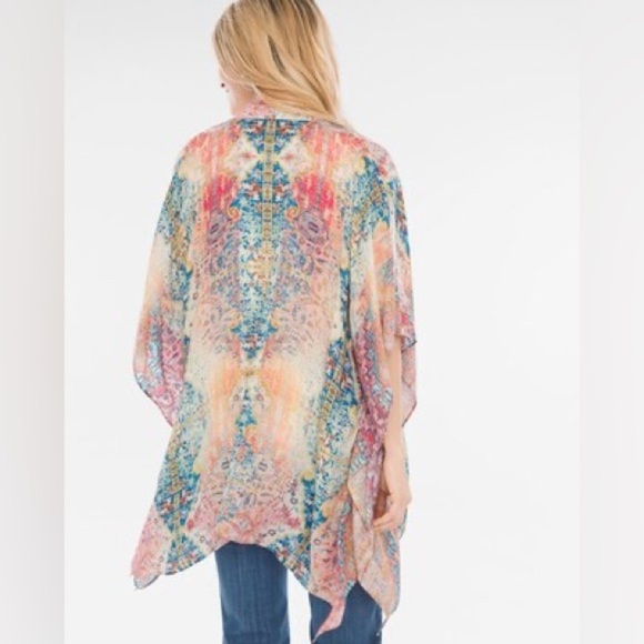 Chico’s Multi-Colored Printed Ruana Size Small Medium - Picture 2 of 8